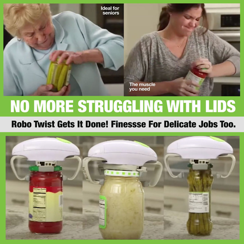 AsSeenOnTv Robo Twist Electric Jar Opener, One Touch Electric Handsfree Easy Jar Opener, Works